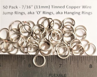 50 Pack - 7/16" (11mm) 16 Gauge Tinned Copper Wire Jump Rings, aka ‘O’ Rings, aka Hanging Rings