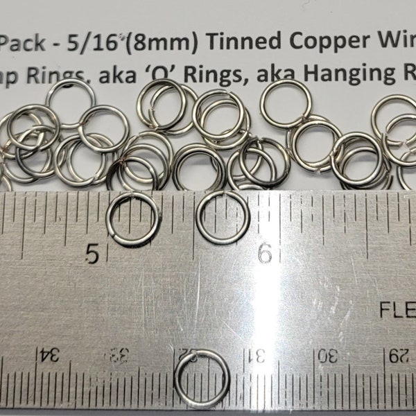 50 Pack - 5/16" (8mm) 18 Gauge Tinned Copper Wire Jump Rings, aka ‘O’ Rings, aka Hanging Rings