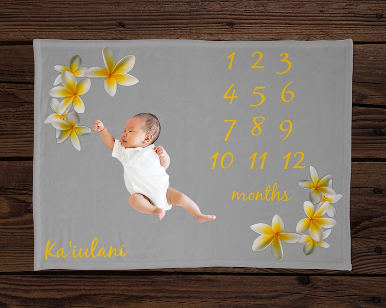 Hawaiian Plumeria Milestone Baby Blanket Girls Milestone Baby Etsy
