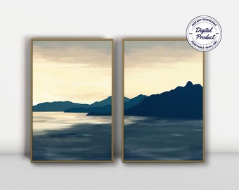 2 pièces montagnes Wall Art Print, ensemble de 2 Wall Art, impressions de paysage de montagnes, Nature Wall Art, Art moderne, minimaliste, Decor