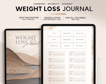 Weight Loss Journal Workout Planner Weight Loss Tracker Digital Fitness Planner for iPad, Hyperlinked PDF for Goodnotes, Notability, Xodo