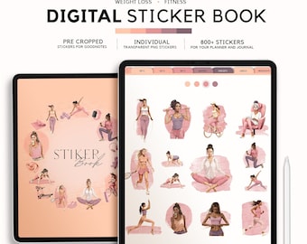 Digital Fitness Planner Stickers | Aesthetic Digital Sticker Book for GoodNotes, Notability | Pre Cropped iPad Stickers for Digital Journal