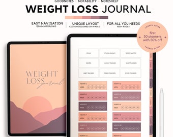 Weight Loss Journal  Workout Planner  Weight Loss Tracker  Digital Fitness Planner for iPad, Hyperlinked PDF for Goodnotes, Notability, Xodo