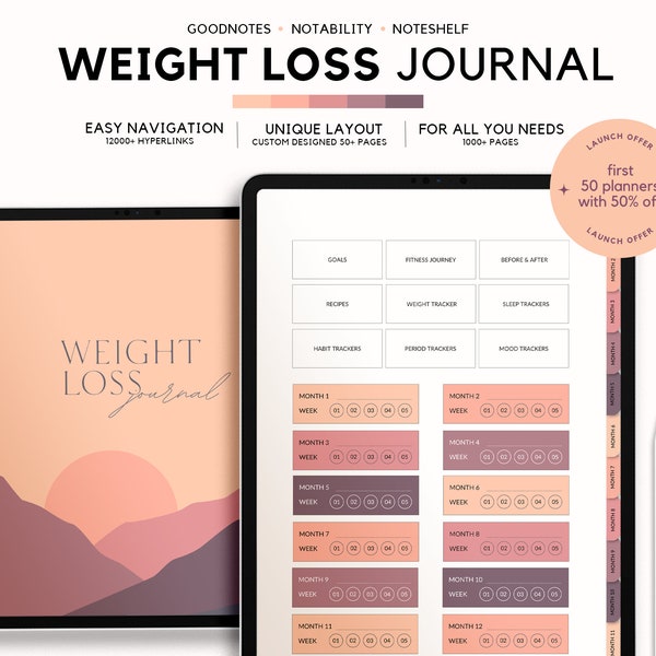 Weight Loss Journal  Workout Planner  Weight Loss Tracker  Digital Fitness Planner for iPad, Hyperlinked PDF for Goodnotes, Notability, Xodo