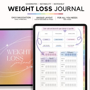 Weight Loss Journal | Fitness Planner | Workout Tracker | Gym Journal | Meal Planner | Habit Tracker | Digital planner for iPad | Stickers