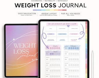 Weight Loss Journal | Fitness Planner | Workout Tracker | Gym Journal | Meal Planner | Habit Tracker | Digital planner for iPad | Stickers