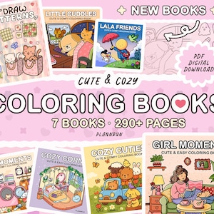 ぬり絵、かわいくて簡単なデジタルぬり絵、ココ・ワイオミング風、パターンの描き方ブック、リトル・カドルズ、印刷可能なPDF、プロクリエイト
