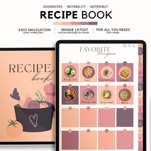 Recipe Book | Meal Planner | Recipe Journal | Digital Cookbook for iPad | Recipe Template for Goodnotes, Notability, Noteshelf