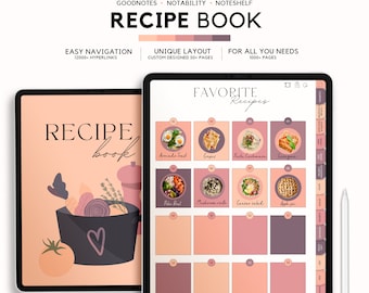 Livre de recettes | Planificateur de repas | Journal de recettes | Livre de cuisine numérique pour iPad | Modèle de recette pour Goodnotes, Notability, Noteshelf
