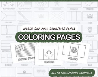 2026 World Cup Coloring Pages with Flags | Soccer | Football | Kids Activity Printables