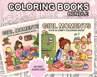 Coloring Books, Cute and Easy Digital Coloring Pages, Coco Wyo style, Girl Moments vol 2, printable pdf, cozy procreate coloring page