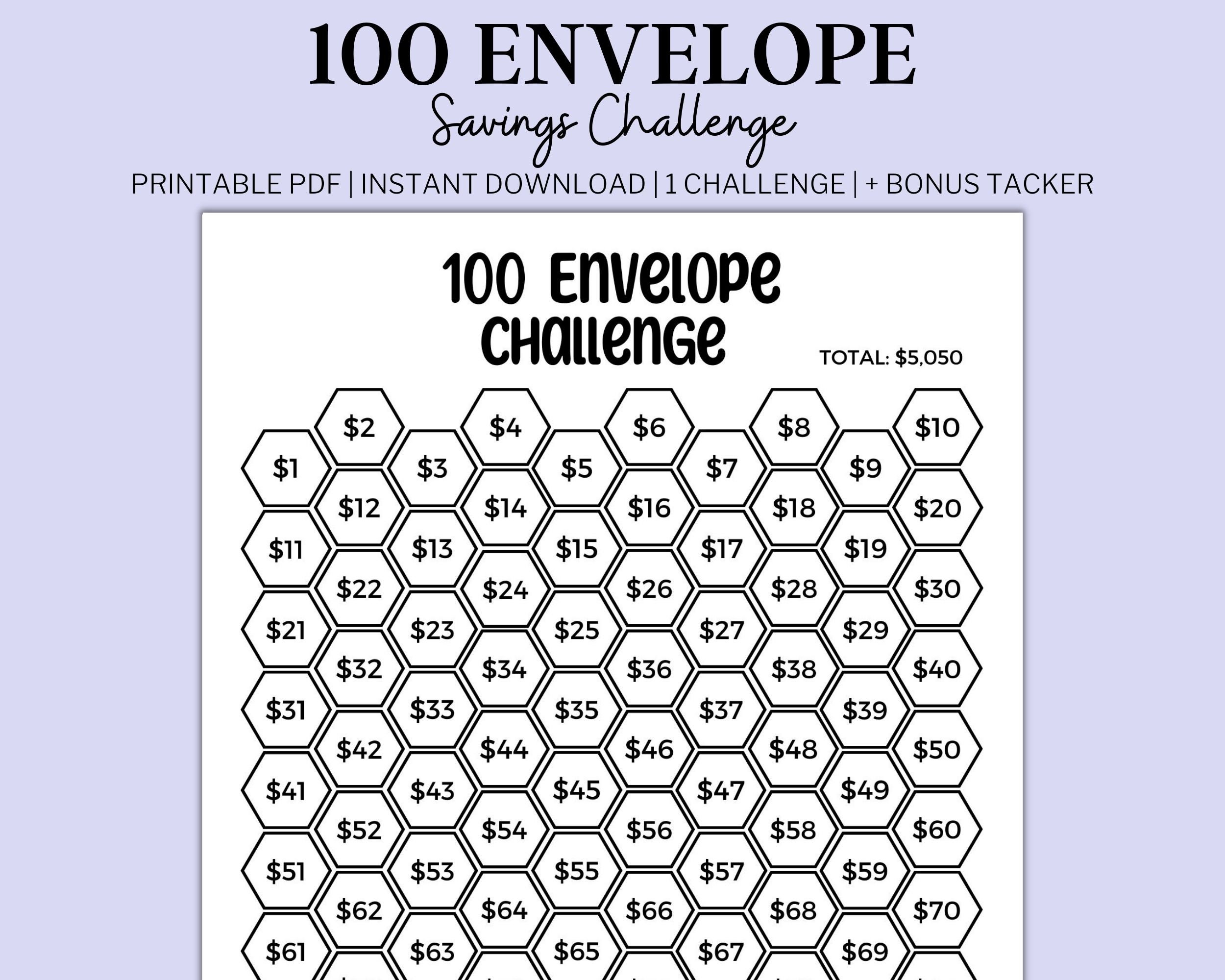 100 Envelope Challenge Printable PDF, Savings Challenge Digital