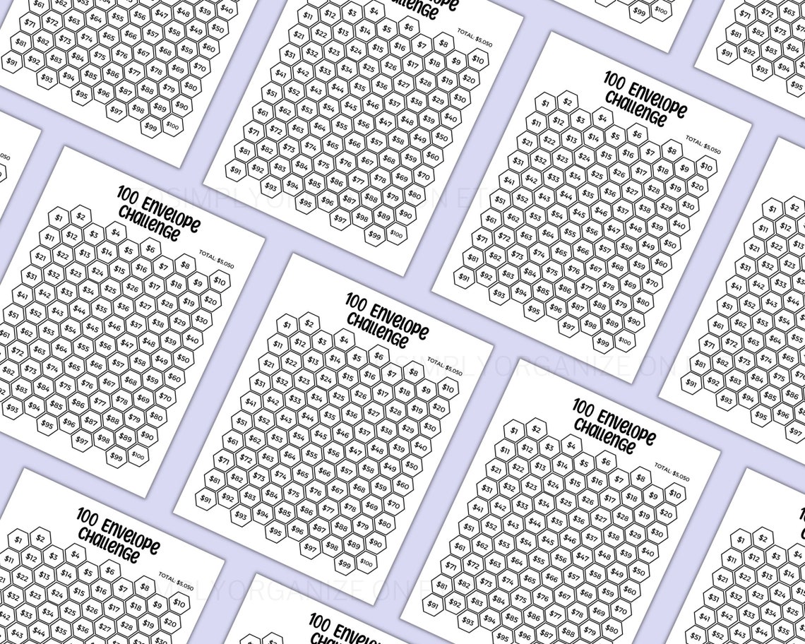 100 Envelope Challenge Printable PDF, Savings Challenge Digital ...