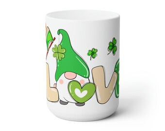 Gnome St. Patrick's Day Mug, Irish Decor, 15oz Ceramic