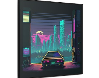 Cyberpunk Pixel Art Canvas for Game Room, Cyberpunk 2077 Wall Decor, Retro 8bit Video Game Decor, Neon Wall Art for Living Room