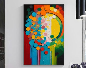 Abstract Colorful Oil Painting On Canvas, Original Dots Art Decor, Custom Gift Painting, Modern Textured Wall Art, Living room Wall Decor