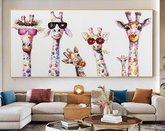 Abstraktes Giraffen-Ölgemälde auf Leinwand, Original-kundenspezifische bunte Tiermalerei, große moderne Wandkunst, Wohnzimmer-Hauptdekor und Geschenke