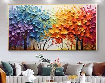 Abstract Forest Oil Painting On Canvas, Original Landscape Painting, Living Room Home Decor, Textured Colorful Wall Art, Personalized Gift