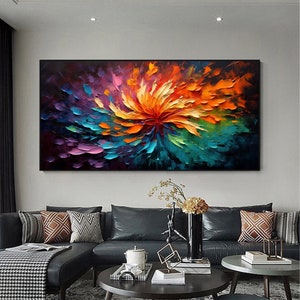 Large Rainbow Flower Oil Painting on Canvas Original Colorful - Etsy