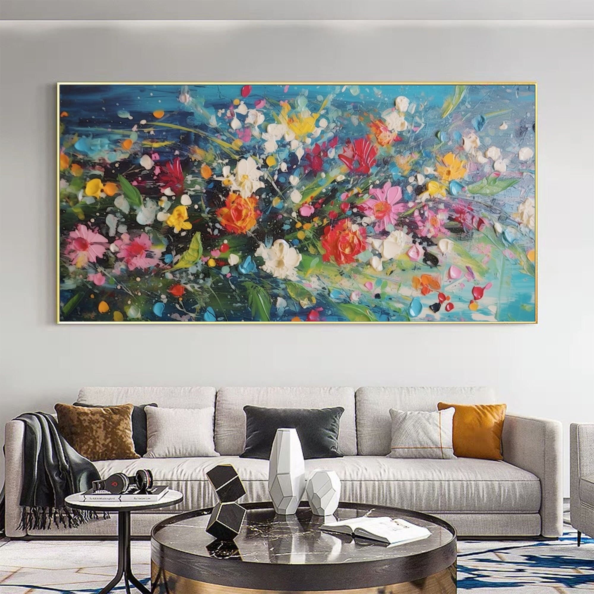 on Original Painting, Art, Colorful Canvas, Oil Abstract Flower Room Art Wall Living Original Plants - Etsy Painting Decor, Floral Wall Textured