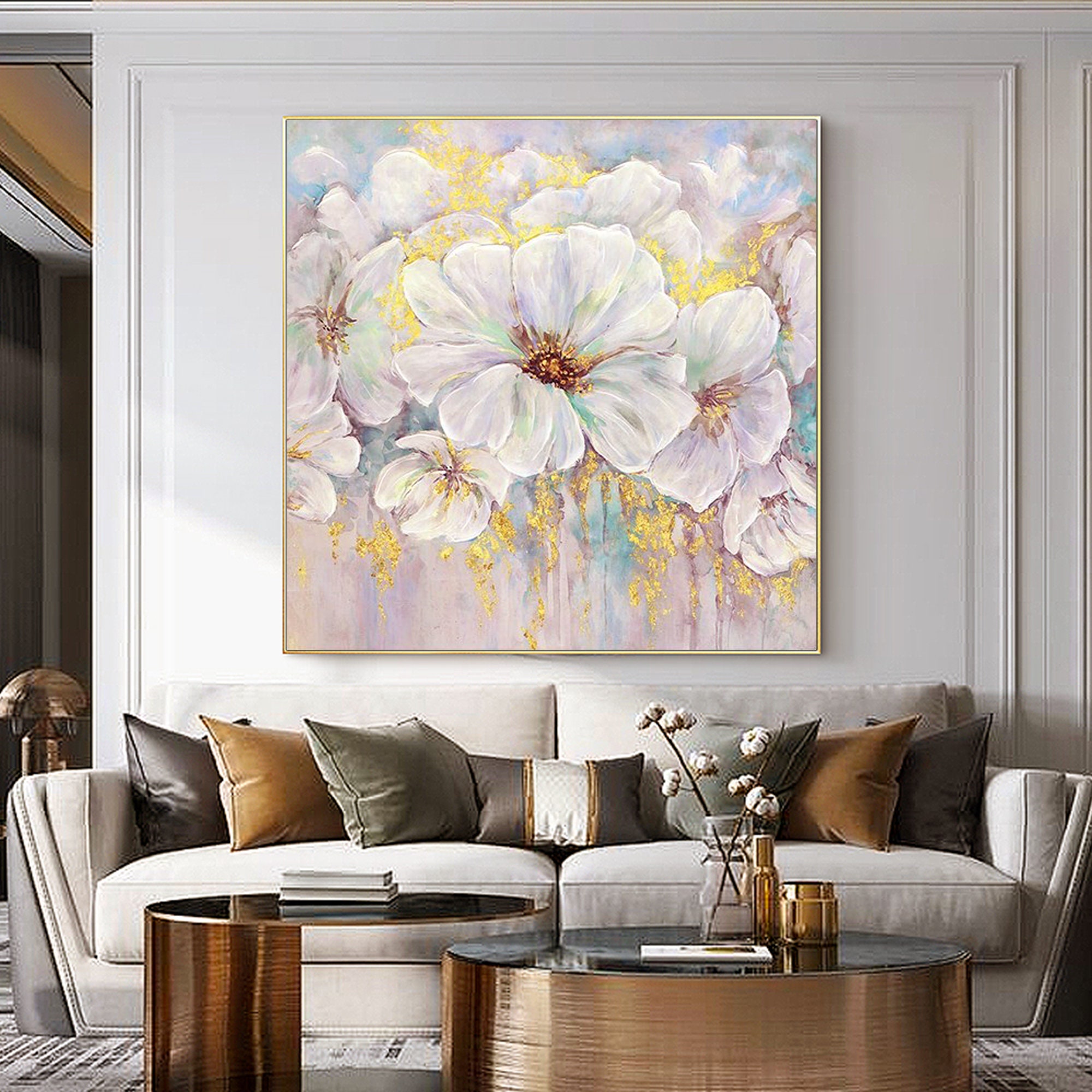 Original Abstract Blooming Gold Leaf Flower Oil Painting on - Etsy Canada