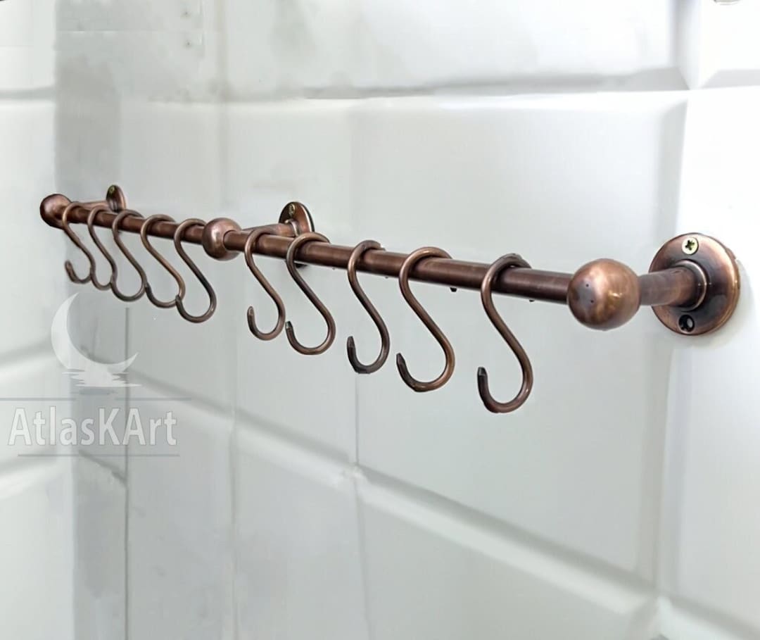 Copper Pot Rack Antique Style Brass Pot Rack Rustic Wall Etsy