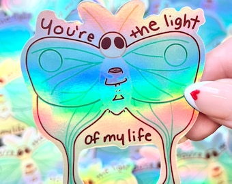 Sticker Jij bent het licht van mijn leven || Nachtvlinder || Holografische sticker || Lamp ||