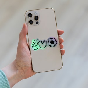 Holographic Sticker, Love Soccer Holographic Sticker, Laptop Sticker, Bottle Sticker