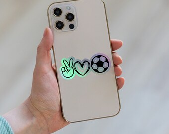 Pegatina holográfica, pegatina holográfica Love Soccer, pegatina para portátil, pegatina para botella