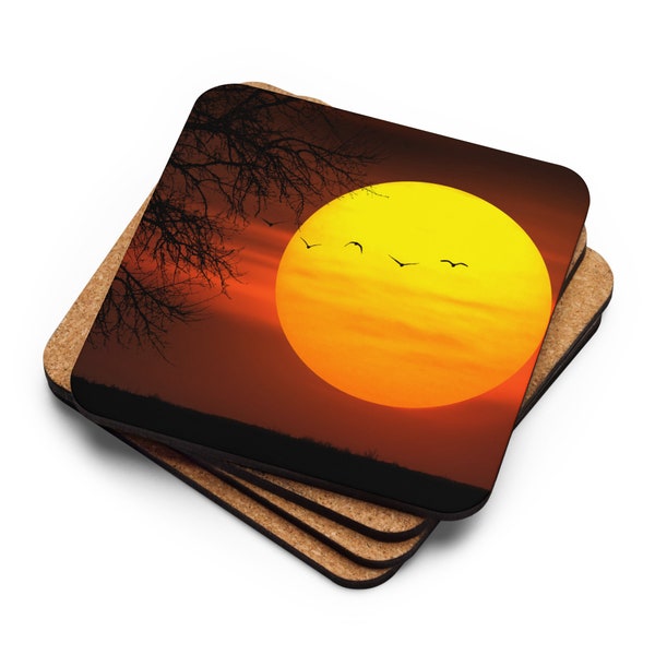 Cork-back Coaster, Drink Coaster, Rounded Corners Coaster, Sunset Background Coaster