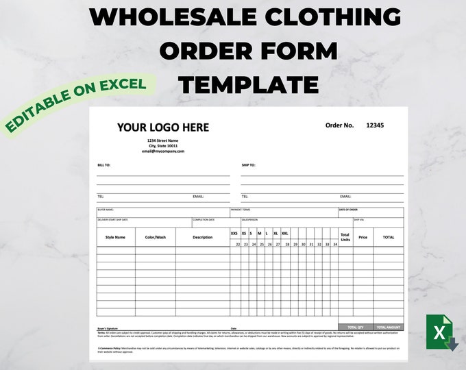 Wholesale Clothing Order Form Template INSTANT DOWNLOAD Fully