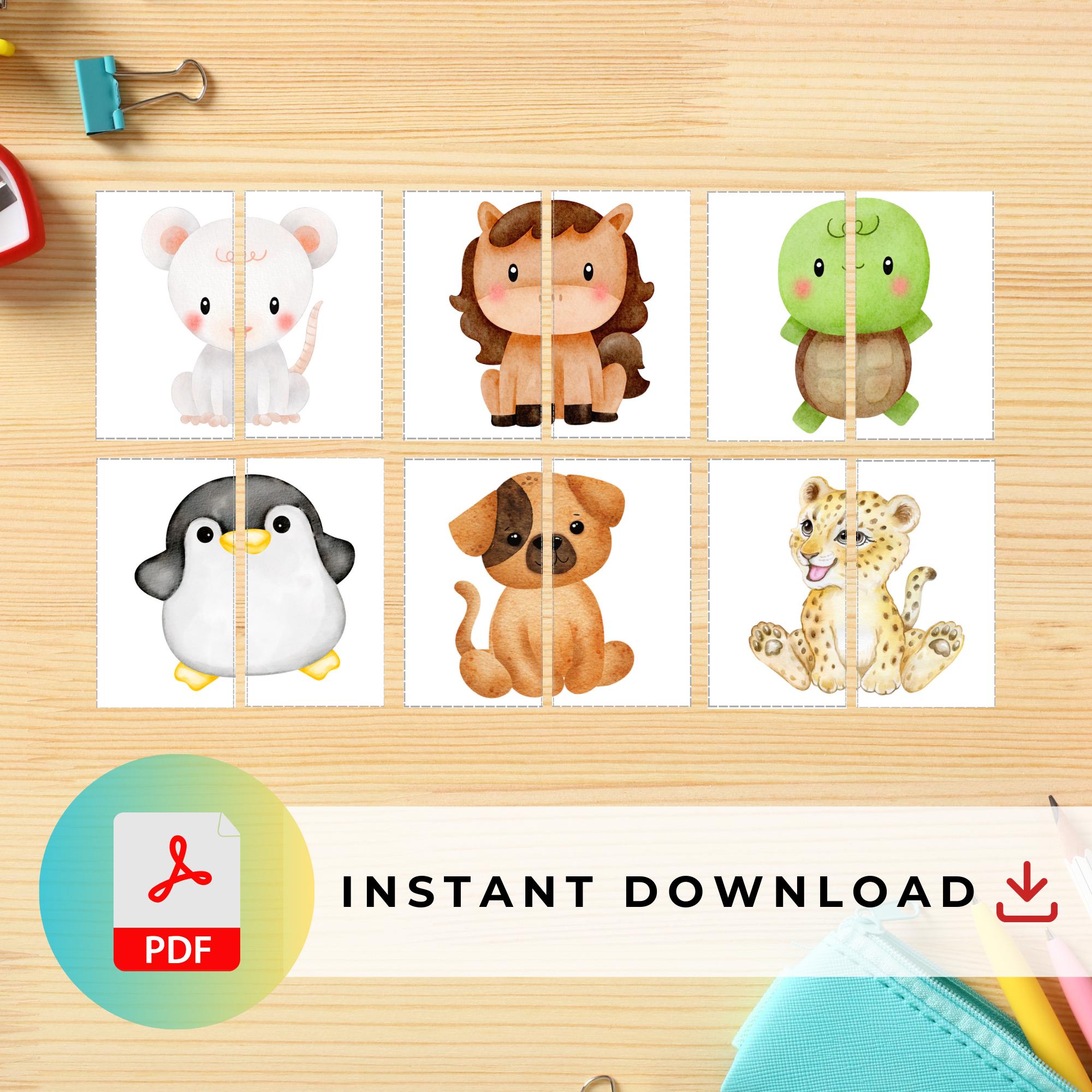 Animal Matching Game for Kids - Printable With 36 Animals - Preschool ...