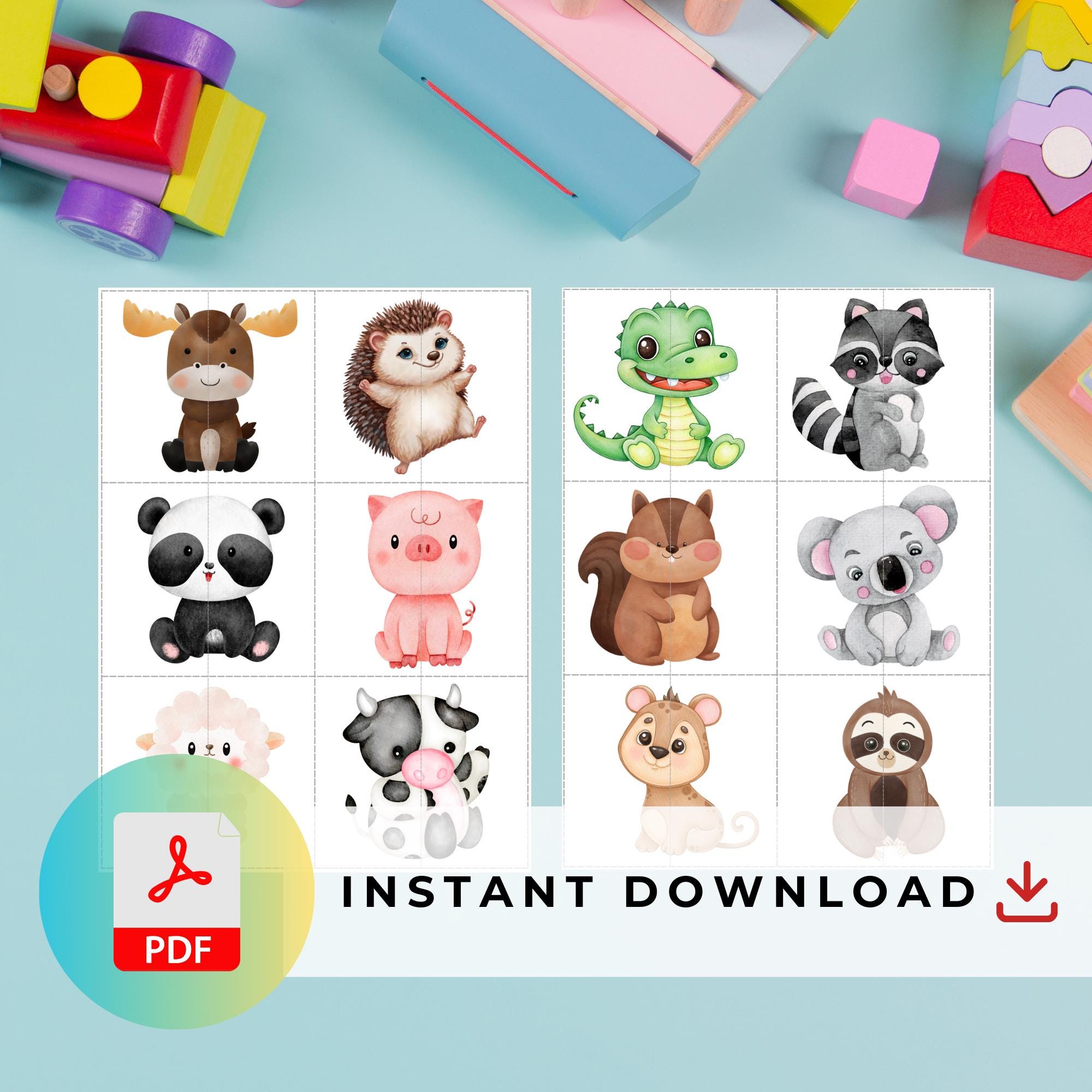 Animal Matching Game for Kids - Printable With 36 Animals - Preschool ...