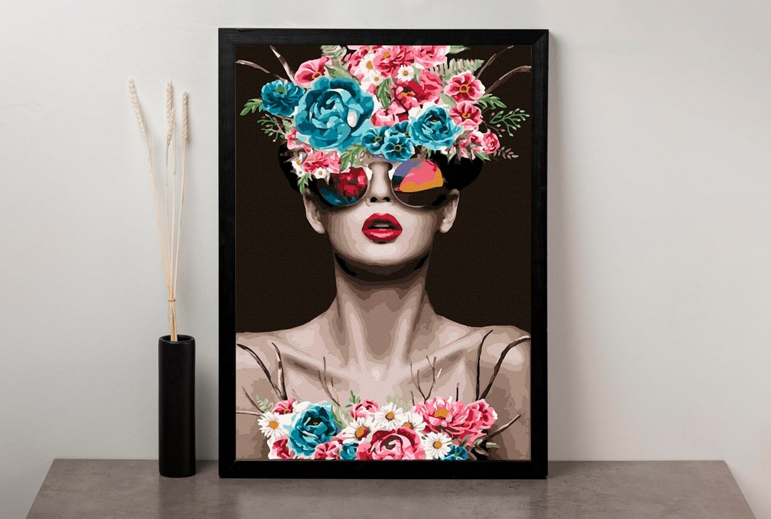 Frau mit Blumenkopf Leinwand - Etsy Österreich