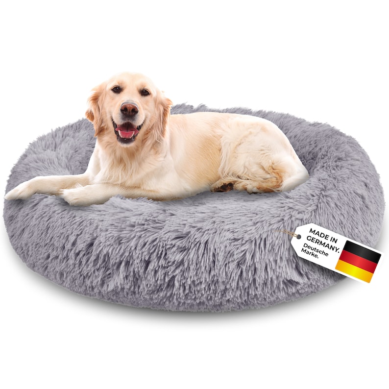 Hundebett Hundekissen waschbar inkl. Bezug Bett Körbchen Donut Cushion Maschinenwaschbar Haustiermöbel Geschenkidee Personalisierbar Hellgrau