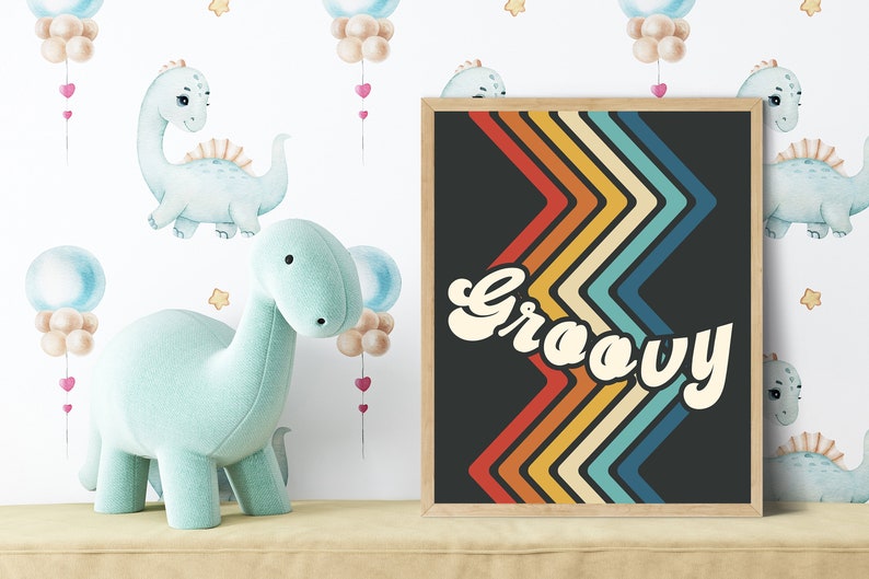 Rainbow Retro Wall Art Decor Vintage Rainbow Digital Art Etsy