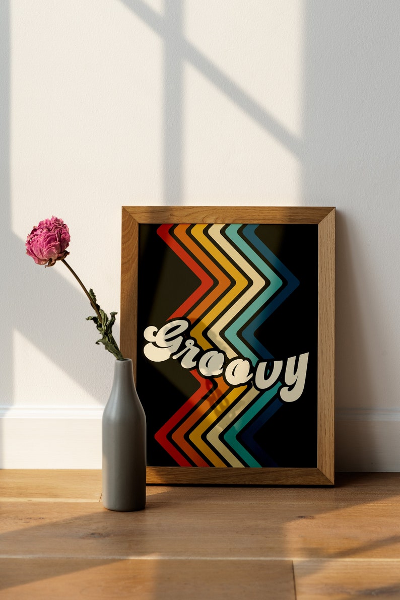 Rainbow Retro Wall Art Decor Vintage Rainbow Digital Art Etsy