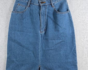 Forenza Denim Maxi Skirt Womens 8 Blue Vintage High Waisted Front Slit Cotton