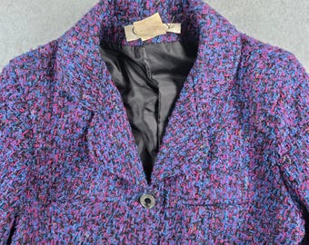 C.G.N.Y. Tweed Blazer Womens Medium Multi-Color Bouclé Button Front Jacket