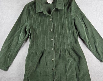The Paragon Corduroy Maxi Dress Womens Medium Green Pintuck Button Front