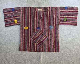 Fajecra Tunic Top Unisex Small Multicolor Striped Embroidered Cotton Ghana