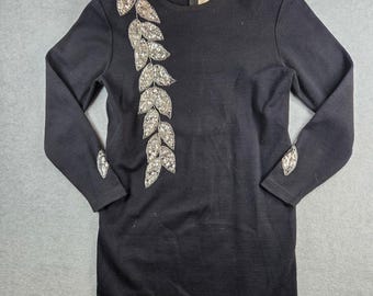 Outlander Studio Knit Dress Women Medium Black Sequin Leaf Wool Blend Vintage