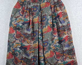 Vintage 80s Chinoiserie Oriental Novelty Print Midi Skirt Size 6 Made USA