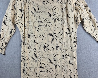 Dawn Joy Fashions Midi Dress Womens Cream Black Floral Vintage Long Sleeve