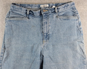 Pantalones vaqueros deportivos Villager para mujer, talla 12P, color azul, lavado medio, elásticos, pierna recta y talle alto.