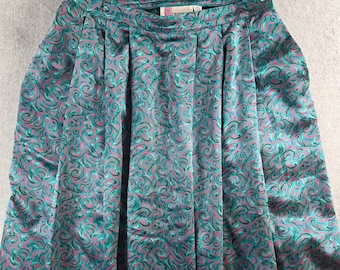 Prophecy Petites Midi Skirt Women 14W Teal Magenta Vintage 80s Swirl Pleated