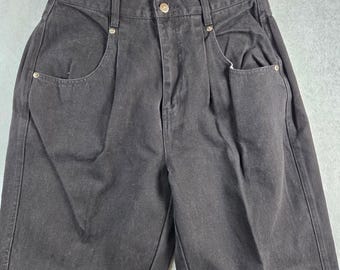 Brittania High Waisted Pleated Jeans Womens 14 Black Tapered Leg Vintage 90s Mom