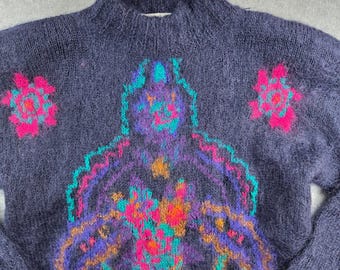 Studio Michelle Stuart Sweater Womens S Purple Mohair Blend Vintage Intarsia