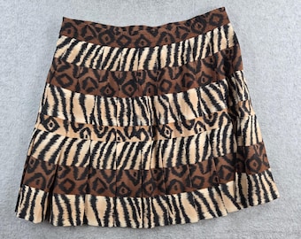 Quantum Sport Pleated Mini Skirt Women Size 6 Brown Tan Animal Ikat Print