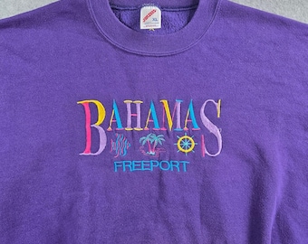 Sudadera Jerzees Bahamas Freeport para hombre, talla XL, color morado, estilo vintage de los 90, bordada, fabricada en EE. UU.